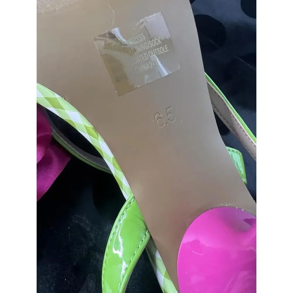 Betsy Johnson  Elmira Green/white gingham print, O/toe heeled sandals Women 6.5 - Picture 12 of 13